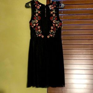 Xhilaration black tulle dress with floral embroidery size small
